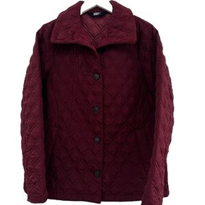 Lands End Preppy Cranberry Classic Quilted Barn Jacket Snap Pockets Buttons SM